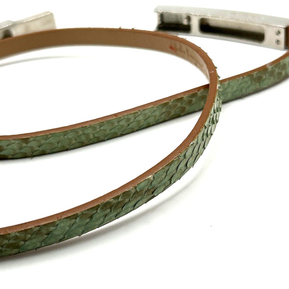 Vintage Salvatore Ferragamo Womens Size 29" Green Snakeskin Thin Strap Belt - Picture 11 of 15
